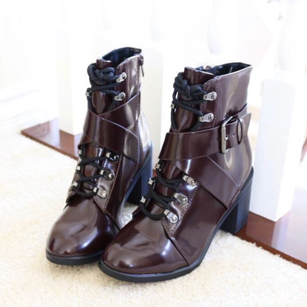 Red Burgundy Combat Ankle Boots Shoes Size 8.5